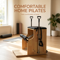 Chaise Wunda de Pilates MJD M401A en chêne - Équipement de santé réglable et sûr pour studio de Pilates, renforcement corporel, flexibilité, équilibre, garantie 5 ans