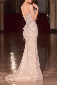 カスタマイズされたゴージャスなクリスタルウエディングドレスエレガントなグリッターレースビーズイブニングドレスノースリーブセレブパーティードレス - Product Image 2