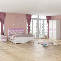 Precio al por mayor niños muebles para niña princesa Rosa niños muebles conjuntos niños camas y armario con puerta corredera