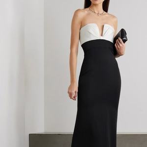 Vestido Midi Bodycon Negro Sexy Personalizado OEM para Fiesta de Noche, con Bloques de Color, Sin Tirantes y Abertura Lateral, para Club - Product Image 1