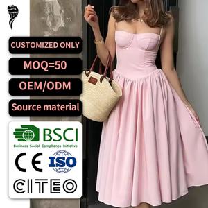 Vestido Casual Holgado Midi Largo de Algodón y Lino sin Espalda para Verano, Elegante, Liso, para Fiesta, para Mujer - Product Image 1