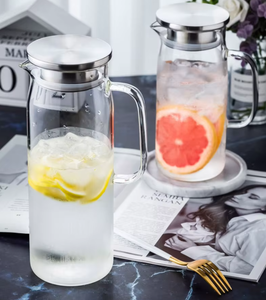Carafe en verre borosilicate de 1000 ml/1500 ml avec poignée, couvercle en acier inoxydable, carafe à <span class=keywords><strong>eau</strong></span> artisanale pour thé glacé, jus, <span class=keywords><strong>eau</strong></span> - Product Image 4