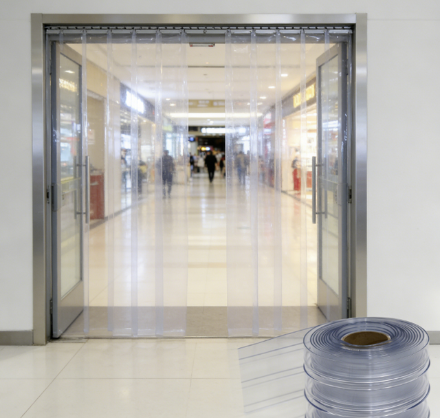 Transparent 5mm Thick PVC Strip Curtains with Smooth Surface UV & Heat Resistant Roll Form for Mall Fire Door Transition Zones