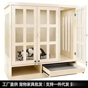 Cross-border design and manufacturing of solid wood or MDF <b>cat</b> villas, <b>cat</b> cabinets, luxury <b>cat</b> beds, pet <b>cages</b>, and home - Product Image 2