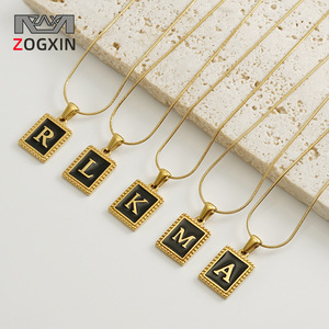 Zogxin 18K Gold Plated Stainless Steel Letter Necklace Snake Chain Square Pendant Jewelry English Alphabet Fashion Pendant - Product Image 1