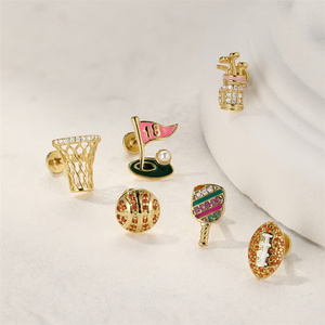 Piercings de Plata de Ley S925 con Parte Trasera Plana, Serie Deportiva: Tenis de Mesa, Club de Golf, Bandera de Golf, Aro de Baloncesto, Rugby - Product Image 1