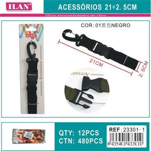 Portachiavi Ilan 21x2,5 cm in nylon nero con moschettone per chiavi e accessori - Product Image 3