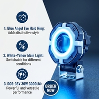 Projecteur LED pour moto LELANPU, anneau lumineux Angel Eye, blanc et jaune, double couleur, lentille de projection, étanche IP68, pour moto tout-terrain, OEM