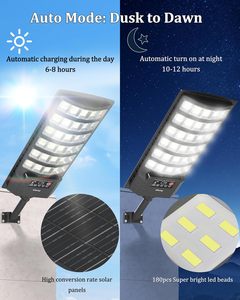 Lampadaires LED solaires extérieurs de 600W <span class=keywords><strong>avec</strong></span> <span class=keywords><strong>télécommande</strong></span> étanche 6000K ABS pour lampe de route de maison de cour de jardin IP66 - Product Image 3
