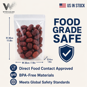 US Stock Ready Ship Clear Laminated Stand Pouch 20*30*4cm 7.9*11.8*1.6in <b>Zip</b> Resealable Transparent Rice Coffee Nut Food <b>Bag</b> - Product Image 2