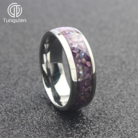 Bague en tungstène argentée de 8 mm avec incrustation de coquille d'ormeau violette plaquée or 18 carats, alliance tendance unisexe
