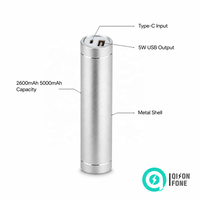 QSF Batería Externa Cilíndrica Metálica Pequeña de 2600mAh 5000mAh, Mini Cargador Portátil, Powerbank con Entrada Tipo-C para Teléfono, Venta al por Mayor de Fábrica OEM