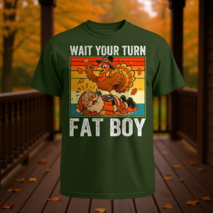 Camiseta de Acción de Gracias Wait Your Turn Fat Boy Turkey Santa - Product Image 3