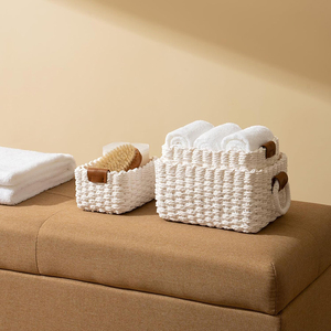 Panier de rangement tissé blanc organisateur maison décorative papier corde panier de rangement conteneurs bacs - Product Image 6