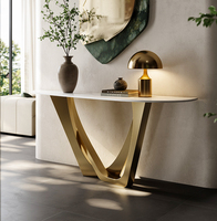 Nouvelle arrivée, table console moderne de luxe en acier inoxydable, plateau en marbre design, table d'entrée haut de gamme, meubles de salon