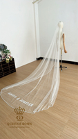 Voile de mariée QUEENSGOWN, magnifique, fait main, orné de cristaux, broderie personnalisée, texte brodé, voile de mariée avec bordure de perles