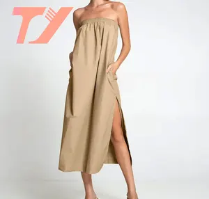 TUOYI 섹시한 잠옷 스플릿 원피스 민소매 루즈한 잠옷 롱 드레스 여성 라운지웨어