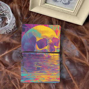Bloc de notas A6, regalo de Acción de Gracias para cuñado para registrar parrilla y recetas de barbacoa con Calavera, ondas coloridas, patrón de agua reflectante - Product Image 1