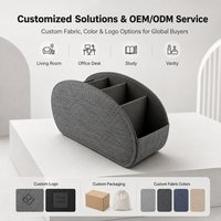 Organisateur de télécommandes en tissu, boîte de rangement de bureau demi-ronde avec plusieurs compartiments pour les télécommandes de téléviseur et de climatiseur