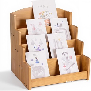 Estante de exhibición de madera de varios niveles, almacenamiento de escritorio de 4 capas para tarjetas, libros, papelería, Color madera Natural, duradero - Product Image 1