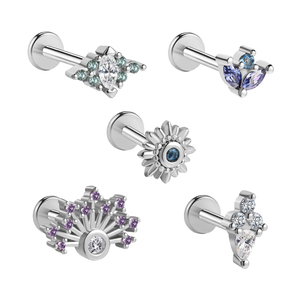 Gioielli per Piercing a elica in acciaio inossidabile placcato <span class=keywords><strong>argento</strong></span> filo interno Cz perno sul retro piatto - Product Image 2