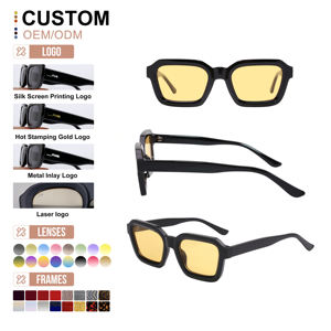 Lunettes de soleil de luxe rétro avec verres jaunes, monture carrée, branches en CP, unisexe, protection UV 400, pour l'été, de créateur - Product Image 1