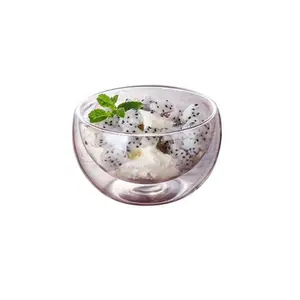 Термостойкая стеклянная чаша с двойной стенкой, Японская чаша матча, фруктовый салат, круглая стеклянная чаша для салата
