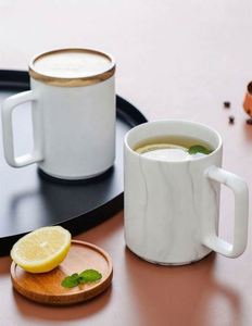 Nordic Folk Art Style Custom Logo Cork Base Ceramic Coffee Mug Insulated Wooden Bottom Plastic Lid Matte Grey <b>White</b> Black Glaze - Product Image 2