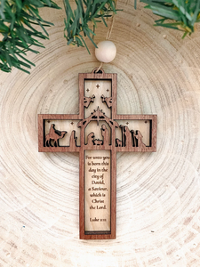 कस्टम लेजर कट उत्कीर्ण क्रिसमस सजावटी उपहार के लिए लकड़ी के जन्म दृश्य शास्त्र क्रॉस - Product Image 4