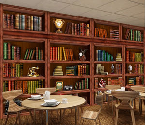 Vintage biblioteca estantería Peel Stick pared Mural Panel Retro decoración papel tapiz para dormitorio - Product Image 4