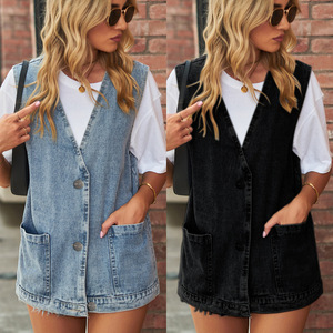 À la mode Denim <span class=keywords><strong>sans</strong></span> manches <span class=keywords><strong>gilet</strong></span> femmes couleur unie rétro Denim <span class=keywords><strong>gilet</strong></span> veste poche ample manteau <span class=keywords><strong>Gilet</strong></span> - Product Image 2