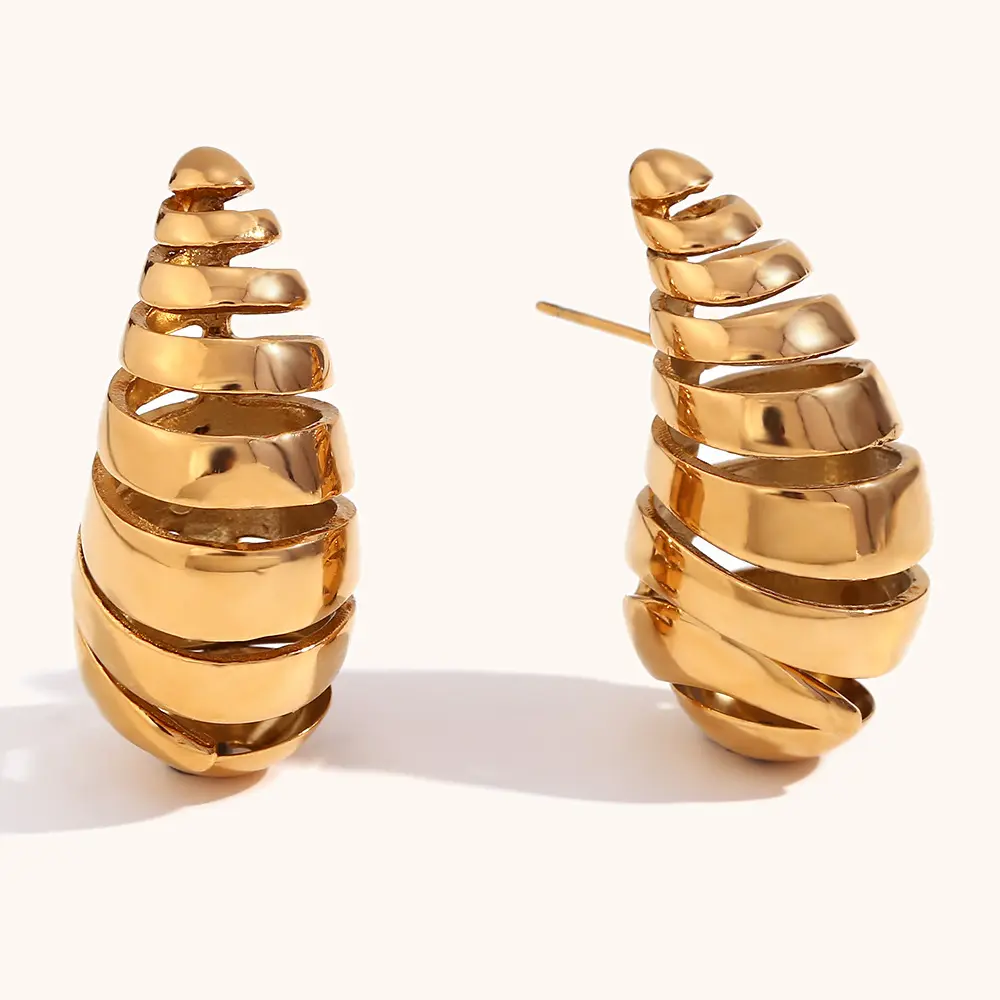 Hot Selling Thread Hohl Wasser tropfen Ohrringe Edelstahl plattiert 18 Karat Gold Designer Edelstein Ohrringe für Frauen Schmuck