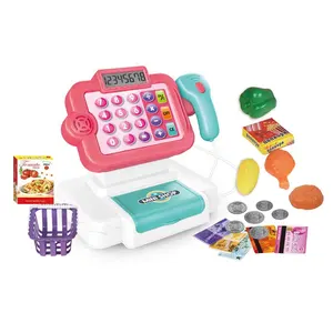 Pretend play supermarket buying selling toy kids cash register toy with scanner calculator for children little girls boys