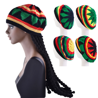 Vente en Gros de Bonnet Rasta Jamaïcain Reggae Crochet avec Dreadlock Long Bonnet Noir avec Perruque de Cheveux