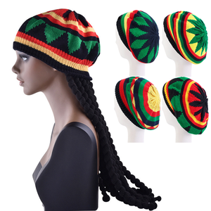 Vente en Gros de Bonnet <span class=keywords><strong>Rasta</strong></span> Jamaïcain Reggae Crochet avec Dreadlock Long Bonnet Noir avec Perruque de Cheveux - Product Image 3