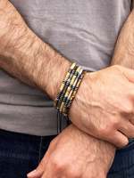 Bracelet à cravate ajustable en perles d'onyx et d'hématite pour homme