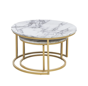 Ensemble de tables basses modernes minimalistes OEM/ODM de haute qualité avec plateau en pierre frittée, personnalisable, tables gigognes rondes - Product Image 2