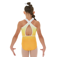Justaucorps jaune scintillant avec strass, vente en gros, vêtements de danse et de gymnastique sans manches personnalisés
