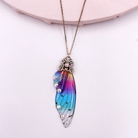 Colliers en résine arc-en-ciel fait à la main pour femmes et filles, pendentifs en forme d'aile de papillon, strass clairs et brillants, tour de cou en flocon, cadeau