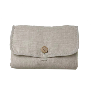 Tapis de voyage français en lin pour bébé, doublé du tapis de jeu en cuir végétalien le plus doux - Product Image 1