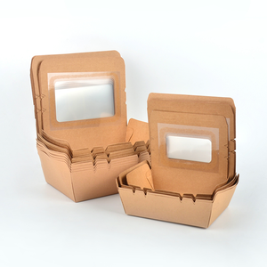 กล่องอาหารกลางวันกระดาษคราฟท์แบบใช้แล้วทิ้งพร้อมภาชนะใส่อาหารเคลือบ UV สำหรับสลัดฟาสต์ฟู้ดรวมถึงหน้าต่างและฟิล์ม - Product Image 1