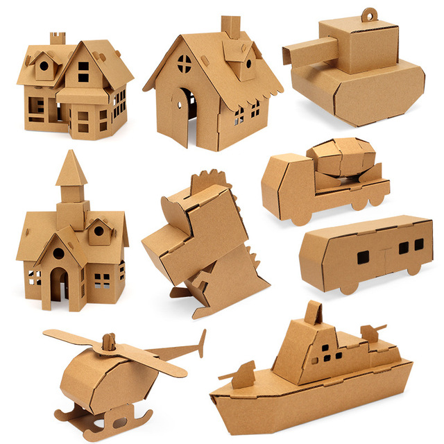 Yuglow Kids DIY Cardboard Playhouse Model Assemble & Graffiti Painting Handmade Toys Kindergarten Art Craft Gift for Children