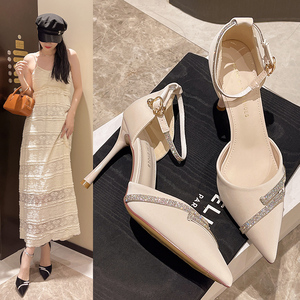 Sandali con tacco a spillo a punta alla francese, eleganti e sexy, con cinturino posteriore e fibbia, da donna - Product Image 2