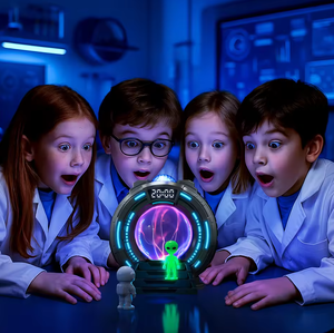 <span class=keywords><strong>Projecteur</strong></span> de Veilleuse RVB Multicolore avec Balle Plasma Aurore et Réveil Numérique pour Chambre d'Enfant, en Plastique, avec Haut-parleur DC et Fonction Bruit Blanc - Product Image 2