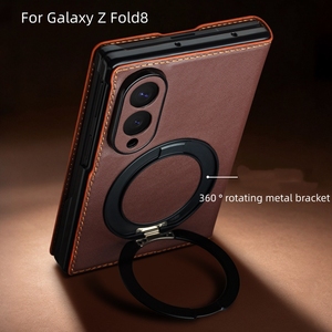 เคสโทรศัพท์แบบพับได้ Samsung Z Fold 8  วัสดุหนัง ป้องกันการกระแทกแบบเต็มตัว พร้อมช่องใส่บัตรแม่เหล็ก และขาตั้งโลหะแบบหมุนได้ - Product Image 5