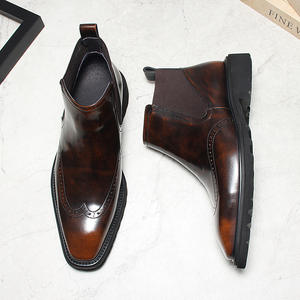 Botas de cuero genuino de alta calidad para hombre, con cordones, punta redonda, suela de goma antideslizante, desodorantes, estilo retro británico. - Product Image 3