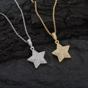 Pendentif étoile à cinq branches à 3 couches, accessoires hip-hop, colliers pour hommes et femmes, zircon incrusté de cuivre - Product Image 1