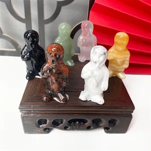 Helende Kristallen Halloween Aangepaste Zwarte Obsidiaan Ghost Beeldje Voor Vakantie Ornament