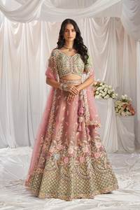 Royal Bridal NET and gotapatti & Moti งานปักลายกึ่งเย็บ lehenga choli & dupatta - Product Image 5