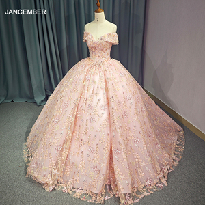 La principessa <span class=keywords><strong>rosa</strong></span> Quinceanera veste con la spalla abito da ballo dolce abito da 16 abito <span class=keywords><strong>oro</strong></span> Appliques abito di pizzo Dy9958-1 - Product Image 6